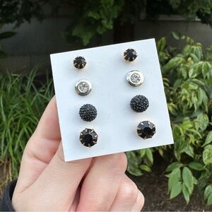 4 Stud Earrings Black/Gold/Silver Bundle